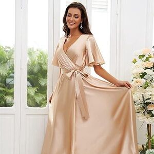 Women's V Neck Satin Long M/L